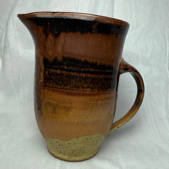 Mid Century Handmade Glazed Brown Art Pottery Pitcher - Picture 3 of 6